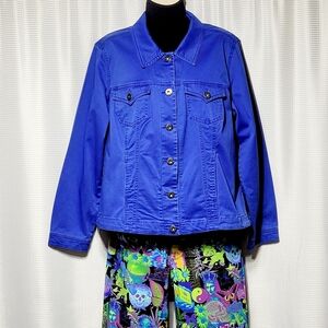80s Vintage Vibrant Cobalt Blue Denim Jacket (L**)